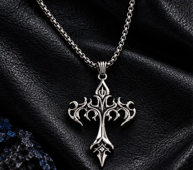 Gothic Silver Faith Cross Pendant Necklace